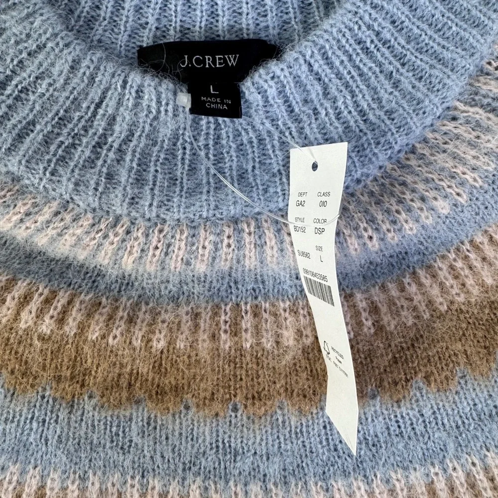 J. Crew Fair Isle Alpaca Wool Blend Yoke Sweater Dusty Blue BD152 Womens L NWT